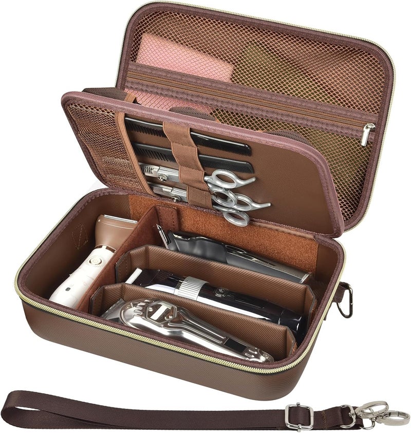 casmilee Barber Case for Hair Clippers Cutting Supplies, Trimmer Accessories Organizer for Wahl/for Ufree/for Andis Men Women Razor Grooming Kits, for Oneisal Dog Shaver- Travel Bag Only (Brown) - Image 1